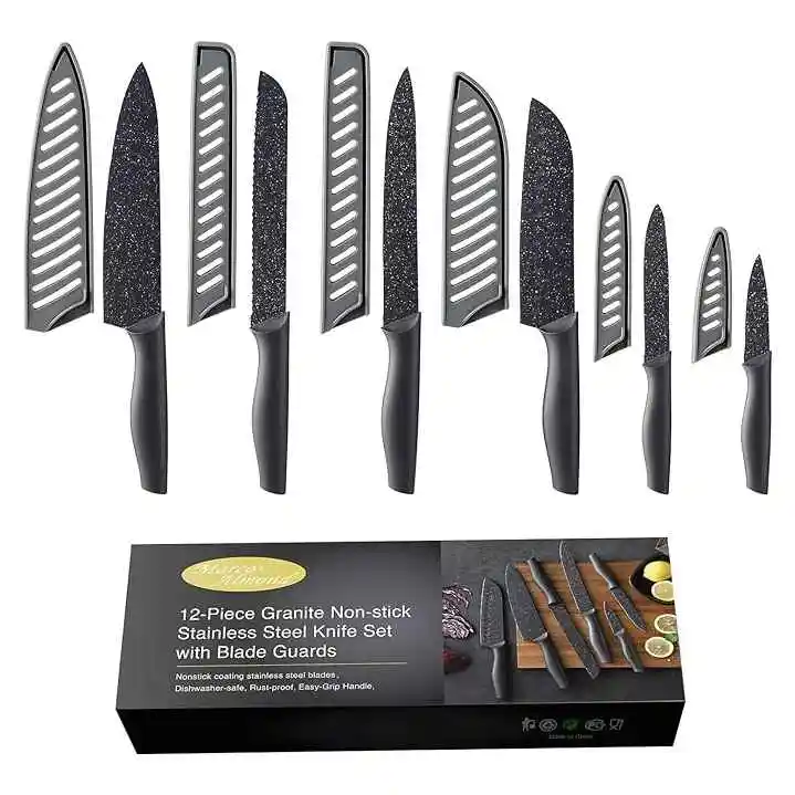 Marco Almond KYA39 12-Piece Kitchen Knives Set with Covers