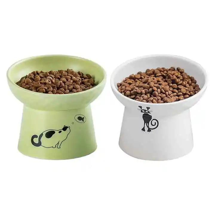 TAMAYKIM Tilted Ceramic Raised Cat Bowls