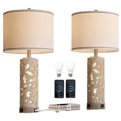 AIDENOEY Set of 2 Table Lamps with Night Light