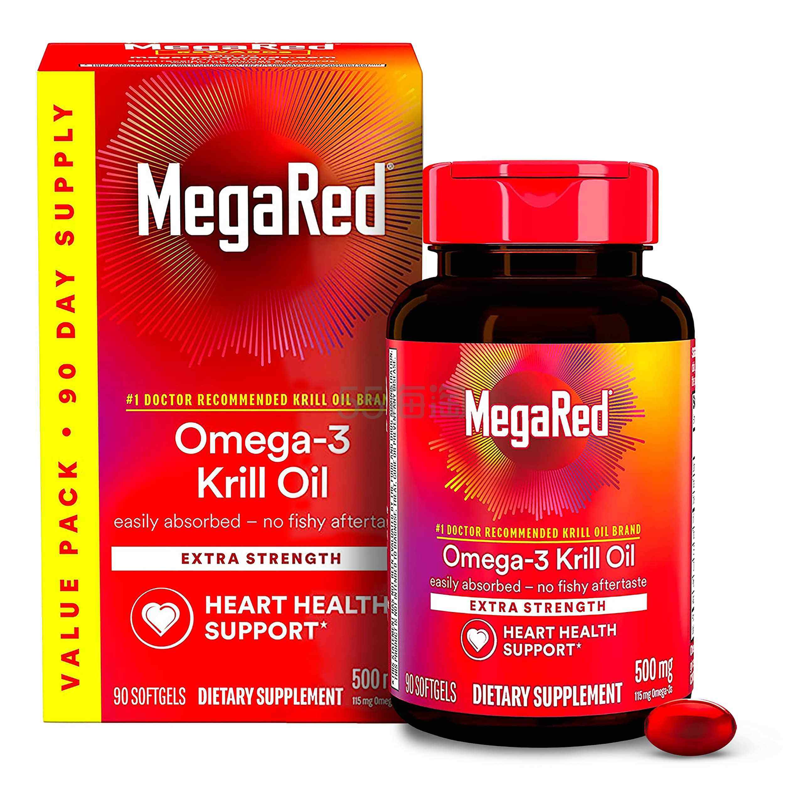 【含税直邮】MegaRed 磷虾油营养补充剂 抗氧化 90粒软胶囊装 香草味