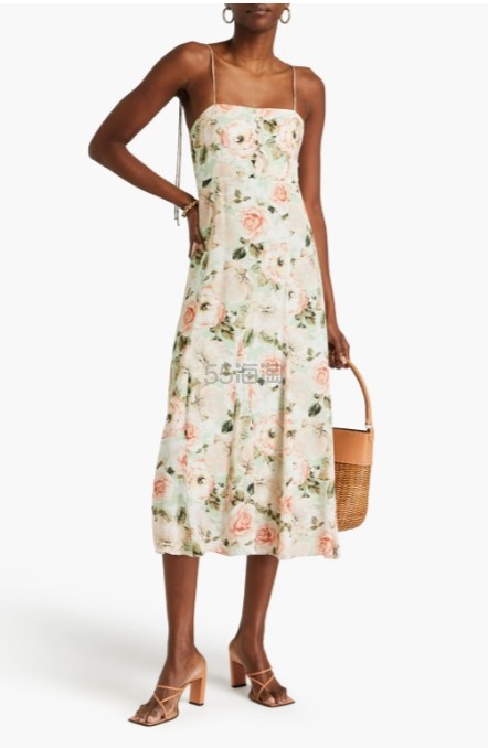 ALICE + OLIVIA 挖剪花卉印花缎布中长连衣裙