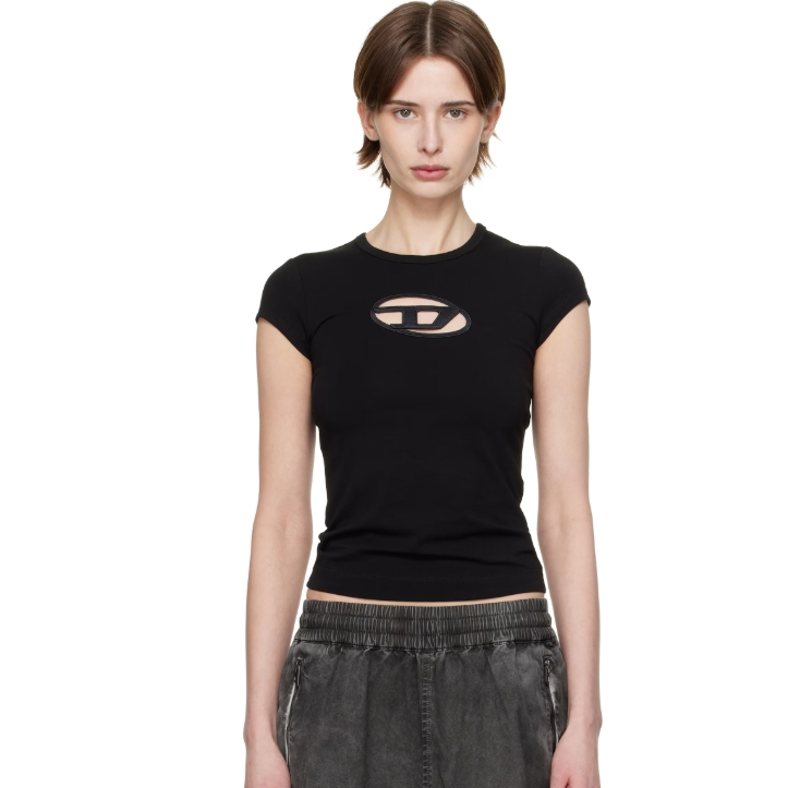 官网$125！Diesel 黑色 T-Angie T恤