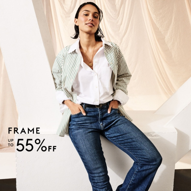 THE OUTNET 美站：Frame 美衣春促 条纹高腰直筒牛仔裤$121