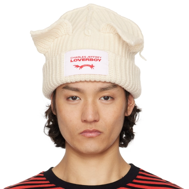 Charles Jeffrey LOVERBOY 黑色 Chunky Ears 白色毛线帽