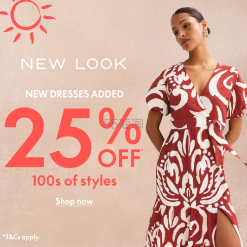 New Look UK：新季服饰上新热卖 封面款红色印花连衣裙£22.5