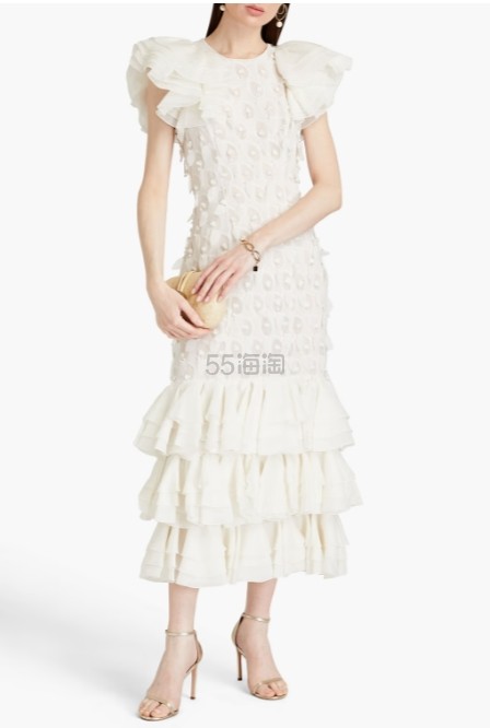 Zimmermann 层叠雪纺拼接亚麻真丝混纺礼服