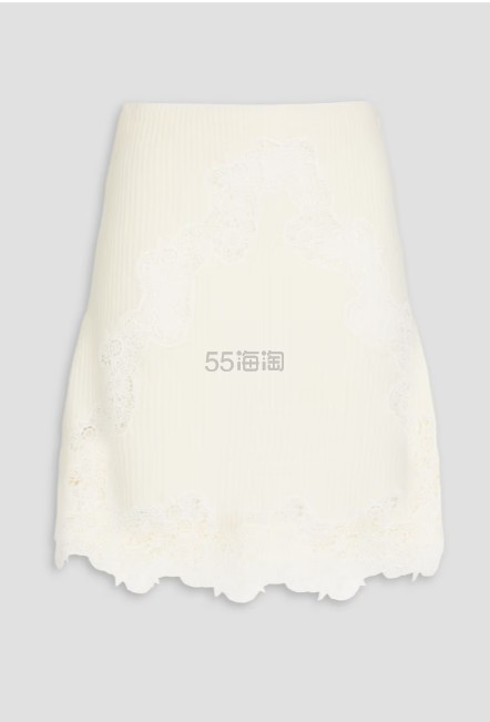 CHLOÉ 凸花蕾丝边饰罗纹羊毛迷你半身裙