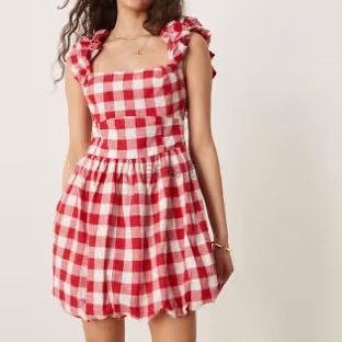 ASOS DESIGN 红色格纹露背连衣裙