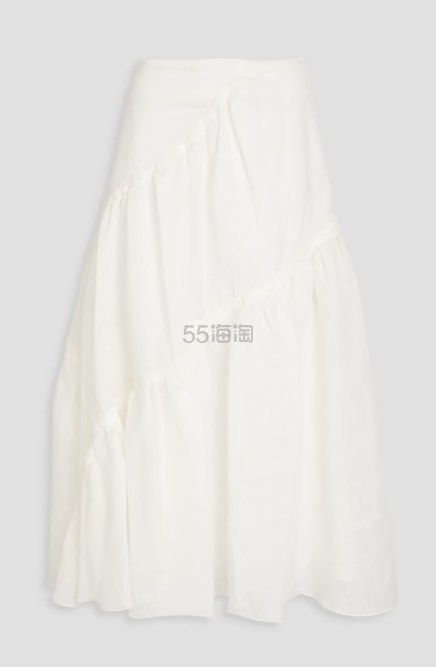 SANDRO 分层亚麻混纺薄纱中长半身裙