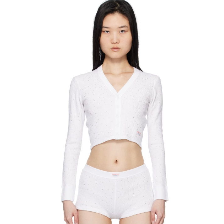 Alexander Wang 白色 Crystal Hotfix Long-Sleeve Waffle 开衫