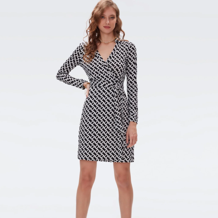 胡杏儿邱丽苏同款！DVF Jeanne V领连衣裙