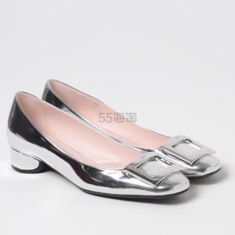 ROGER VIVIER 银色方扣小高跟