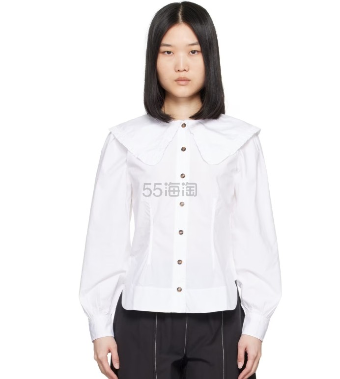Ganni  White Frill 娃娃领衬衣 鞠婧祎同款