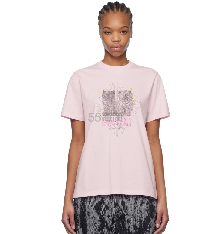 Ganni  Pink Basic Jersey 猫猫T恤