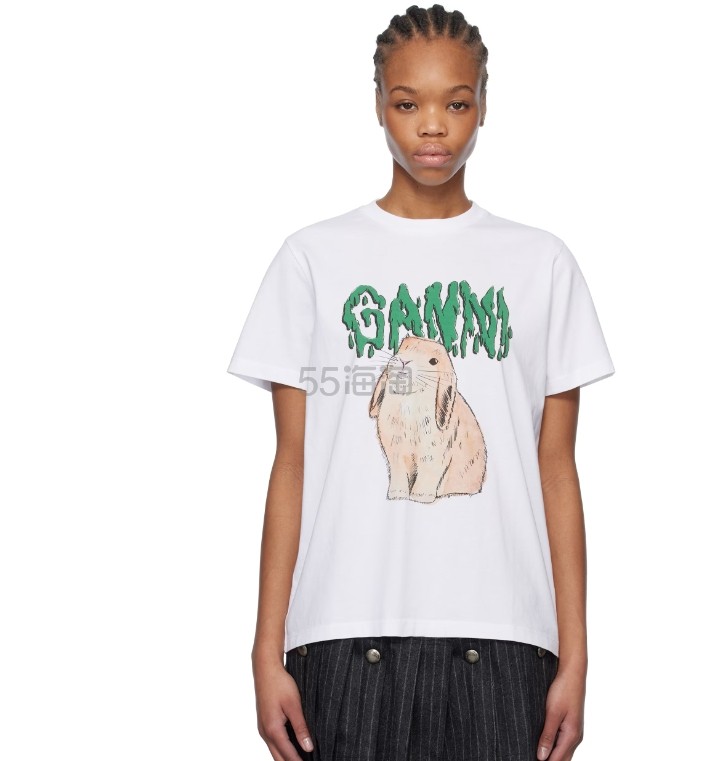 Ganni  White Graphic 兔兔T恤