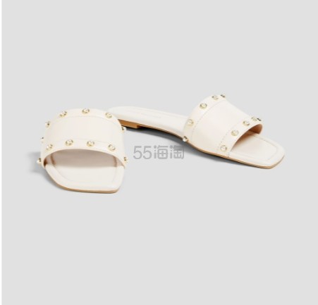 STUART WEITZMAN 人造珍珠缀饰皮革拖鞋