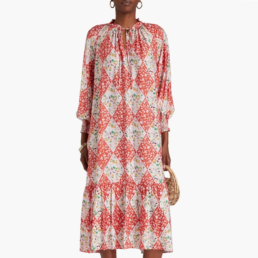 DVF Fortina 印花巴里纱中长连衣裙