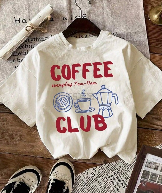 咖啡俱乐部印花女式圆领T恤