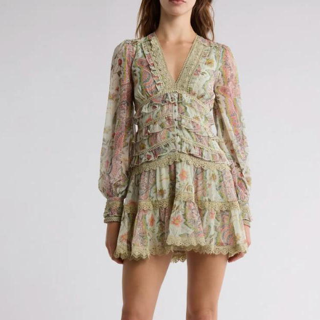 仙女的裙子! AllSaints Zaphia 女士长袖花卉拼接连衣裙