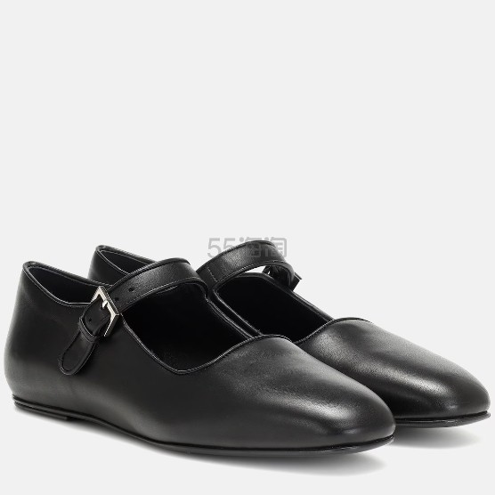 THE ROW Ava 黑色皮革芭蕾舞鞋