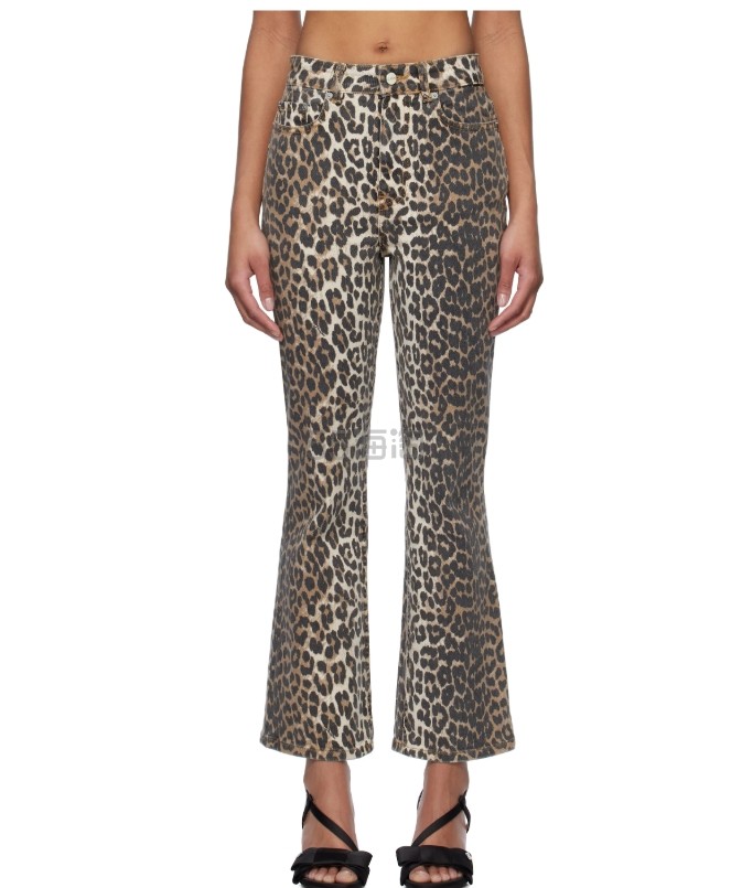 田小娟同款!Ganni 豹纹微喇裤