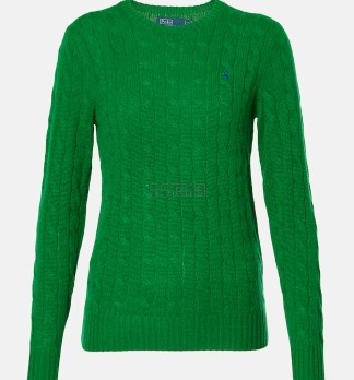 POLO RALPH LAUREN 拉夫劳伦绿色绞花针织开衫