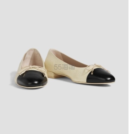 Stuart Weitzman  蝴蝶结拉菲草和皮革芭蕾平底鞋