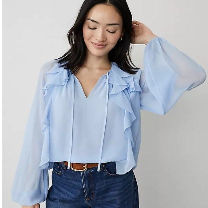 即将截止！Ann Taylor：清仓区热促 封面荷叶边系带上衣$30