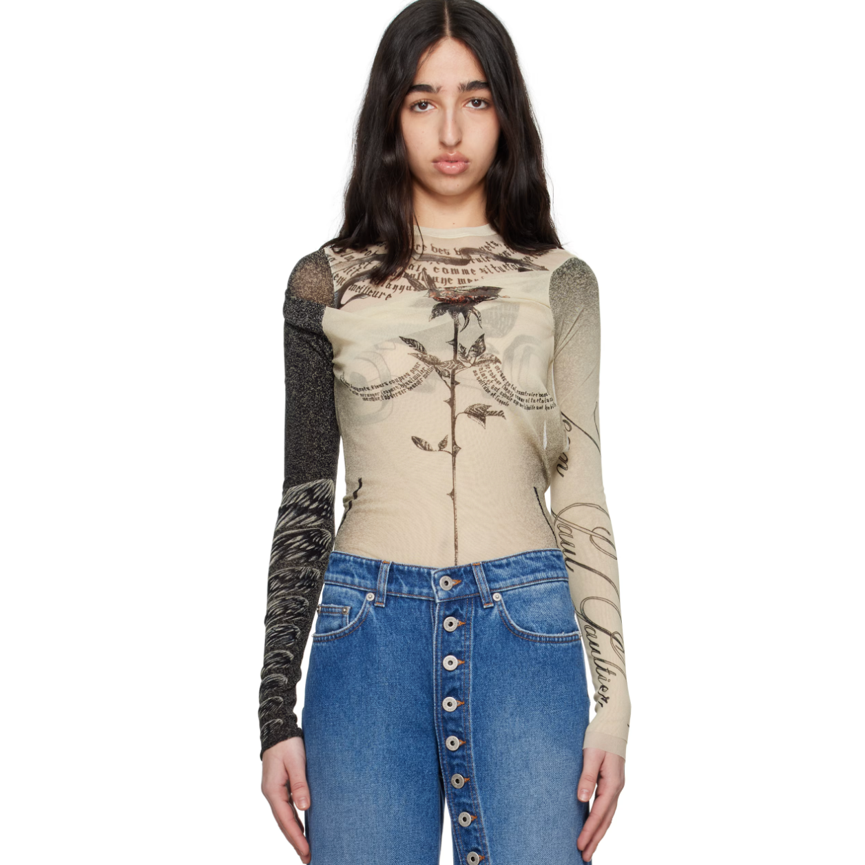 Jean Paul Gaultier 高缇耶米色“玫瑰与鸟纹身”连体衣