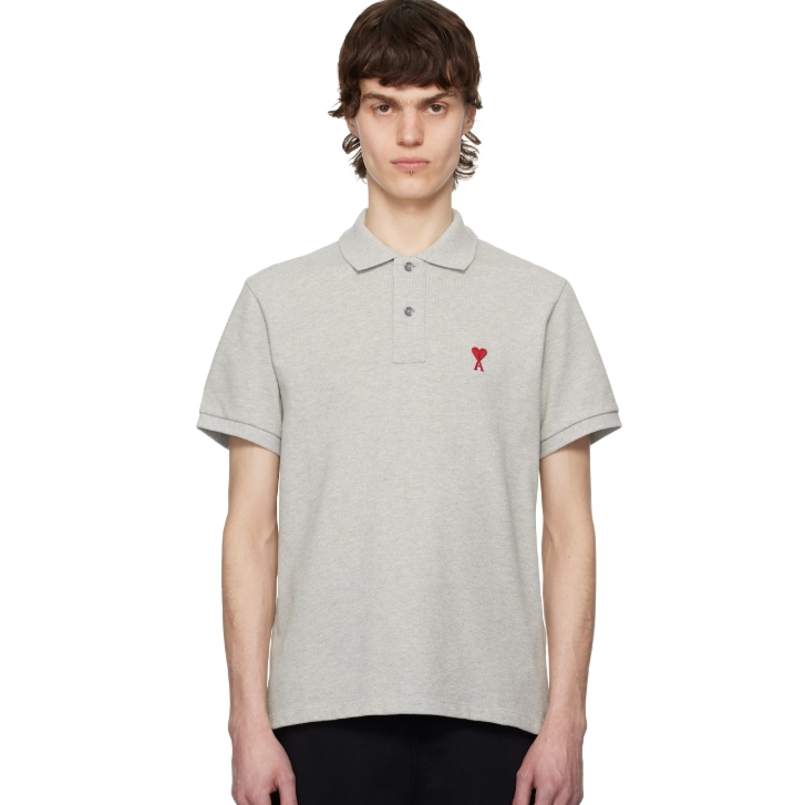AMI Paris 灰色 Cotton Ami de Coeur Polo 衫