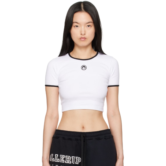 Marine Serre 白色 Moon Logo Jersey Cropped T 恤