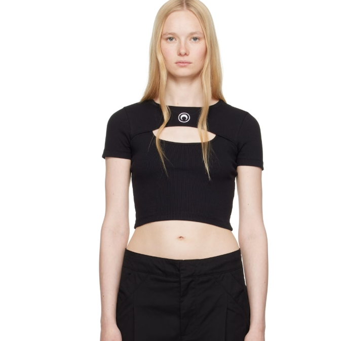 Marine Serre 黑色 Moon Logo Ribbed Jersey Cut-Out T 恤