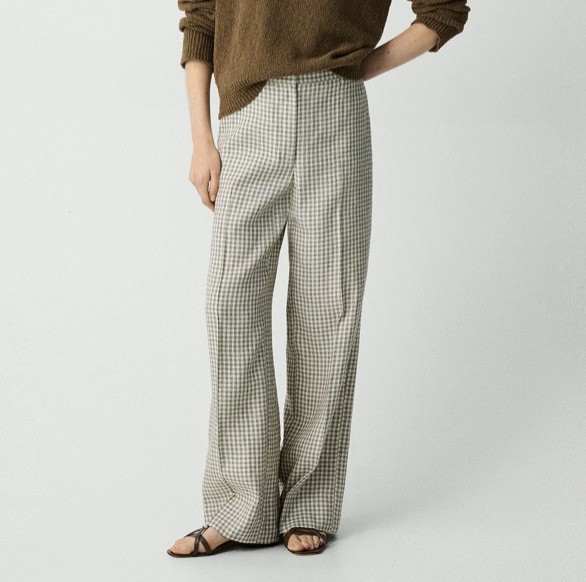 Theory 亚麻格纹阔腿裤