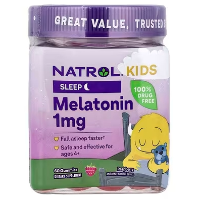 满额7.2折！Natrol, 儿童，褪黑荷尔蒙，4 岁及以上，树莓味，1 毫克，60 粒软糖