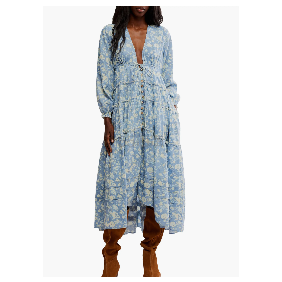 钟楚曦同款不同色！Free People 蓝色碎花连衣裙