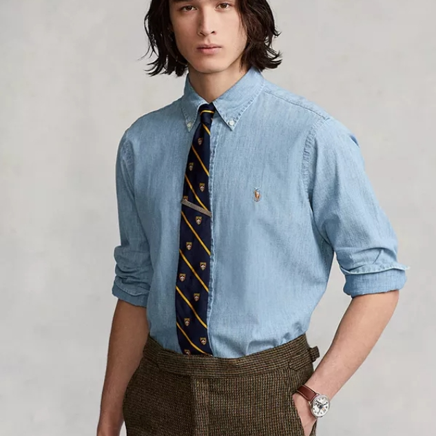 车银优同款！Polo Ralph Lauren 拉夫劳伦男士经典款靛蓝衬衫