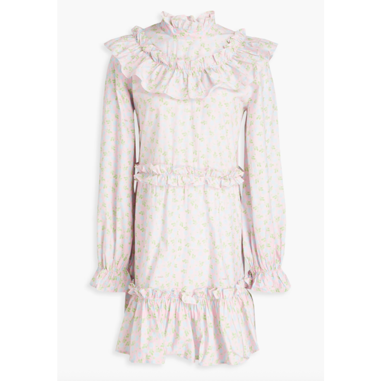 Ganni 荷叶边花卉印花连衣裙