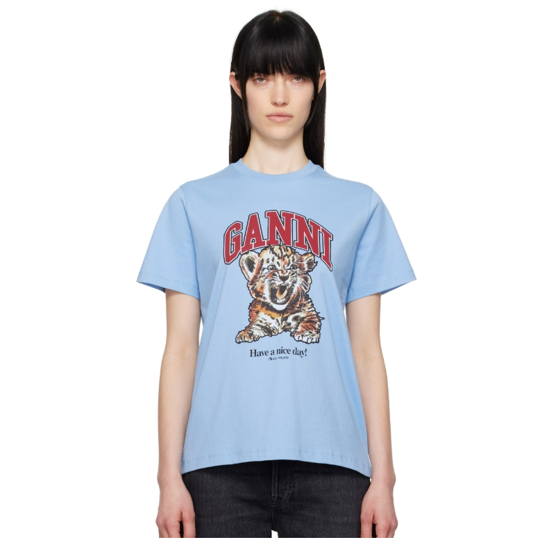 GANNI 蓝色 Basic Jersey Tiger Relaxed T 恤
