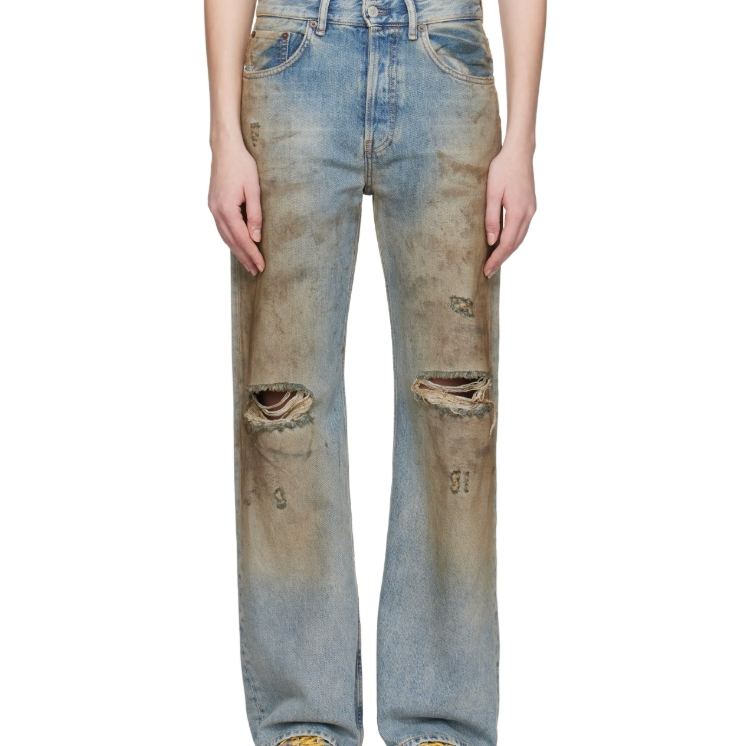 鞠婧祎/JiSoo同款！Acne Studios  泥染经典破坏牛仔裤