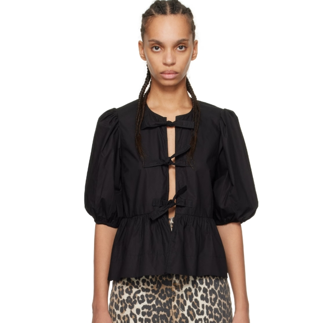 鞠婧祎同款！Ganni  Poplin 蝴蝶结上衣