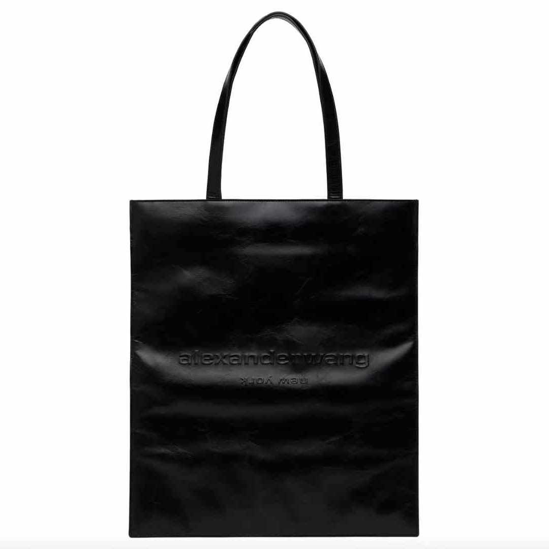 Alexander Wang 黑色褶皱抛光皮托特包
