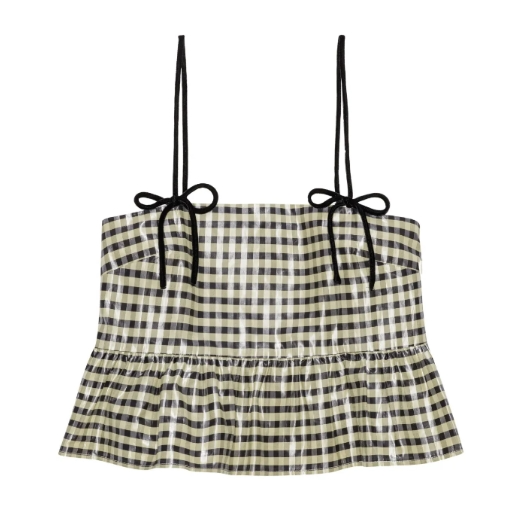 陈钰琪同款！Ganni 蝴蝶结格纹背心