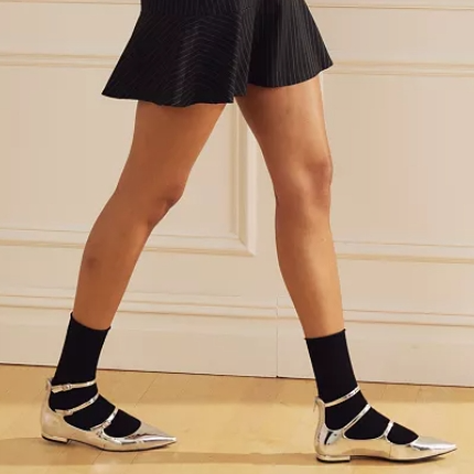 Valan 银色尖头芭蕾鞋