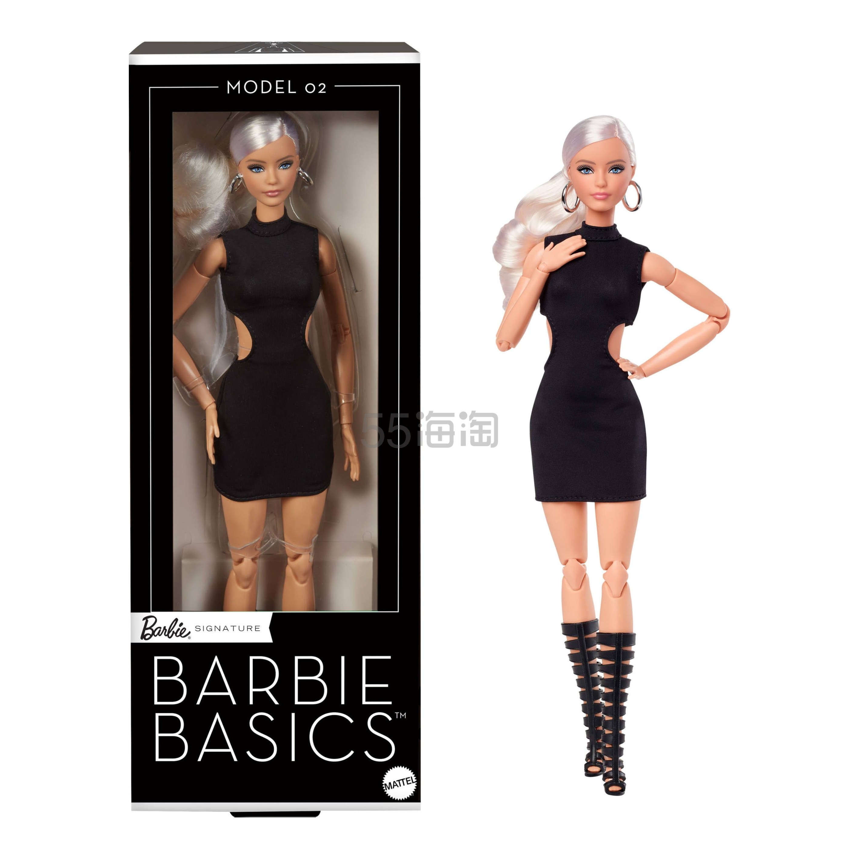 【含税直邮】Barbie Basics Model 02 收藏版娃娃,金色头发,黑色迷你连衣裙和角斗士靴,