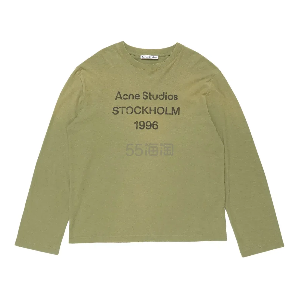 港站定价优势 ACNE STUDIOS 1996 徽标印花绿色长袖T恤