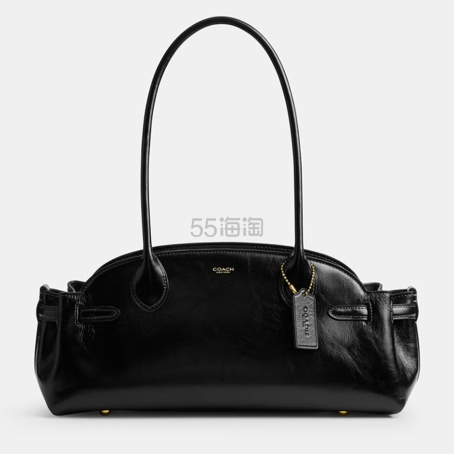 COACH 蔻驰 Glazed Carryall 34 黑色皮革包包