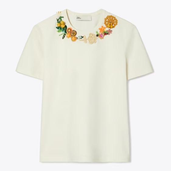 刘令姿同款！Tory Burch 刺绣圆领T恤