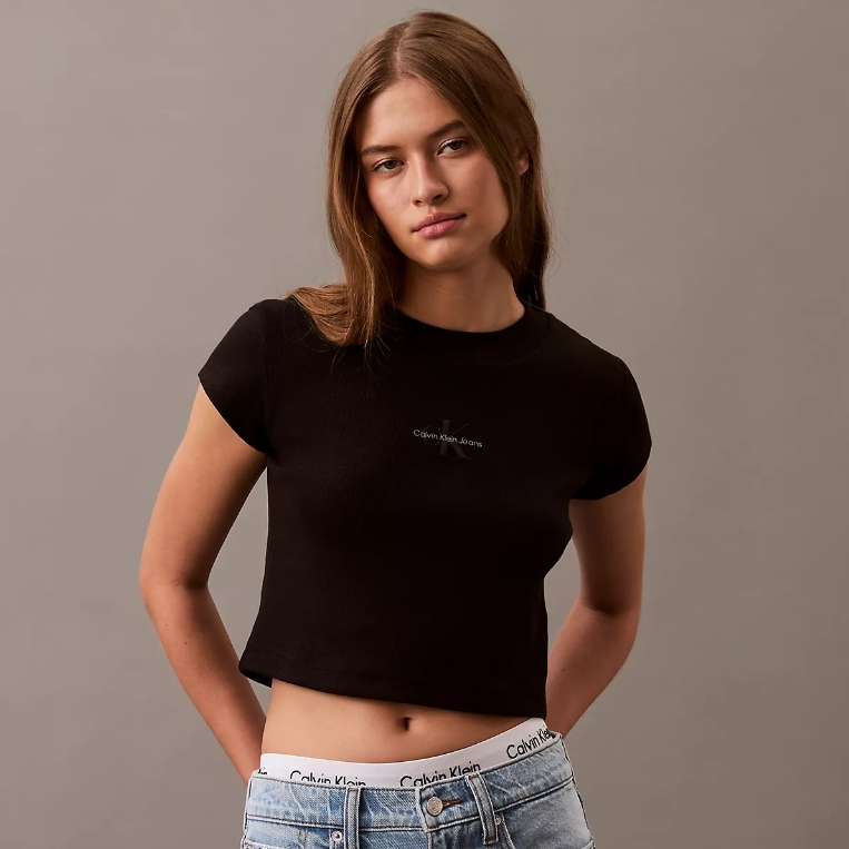 XL码！Calvin Klein 经典徽标罗纹babyT恤