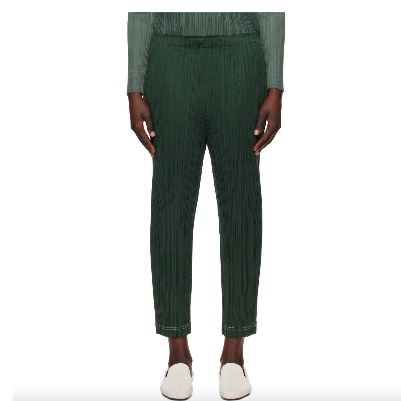 PLEATS PLEASE ISSEY MIYAKE 三宅深绿色褶皱裤