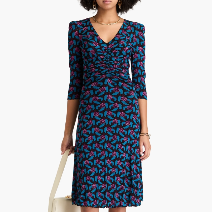 DVF Ivan 双面印花弹力网布中长连衣裙